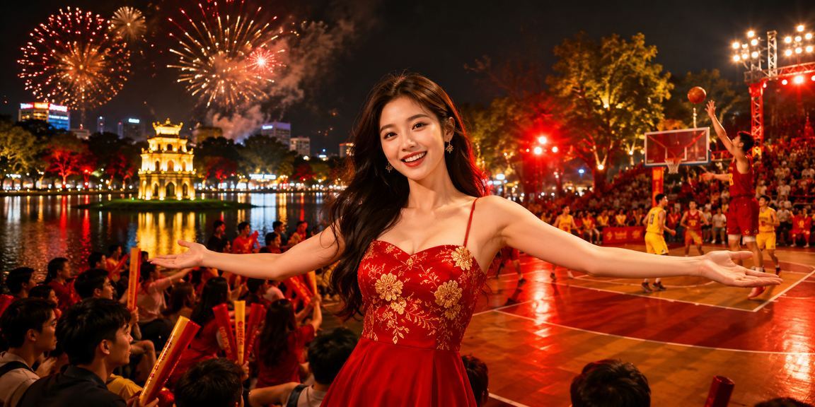 Người hâm mộ bóng rổ tại lễ hội Hà Nội theo dõi trận đấu và đặt cược qua điện thoại