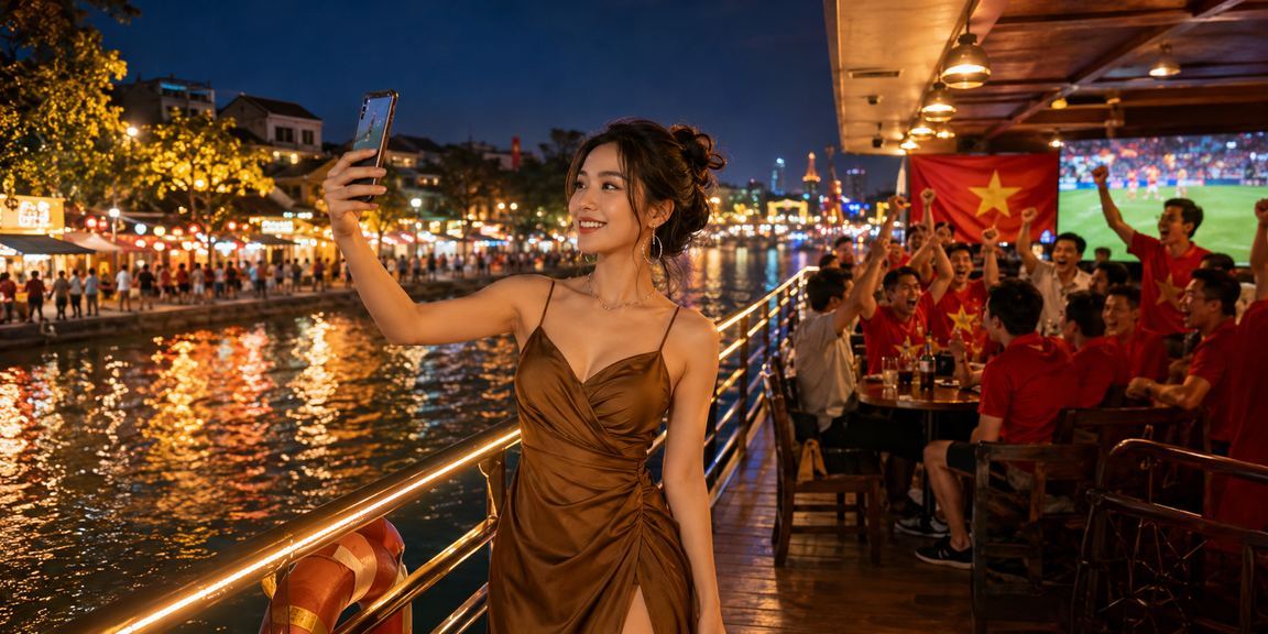 Người dùng Hà Nội ngồi tại quán cà phê theo dõi casino mobile với giao diện tiếng Việt